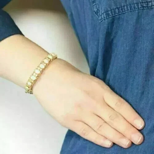 4Ct Oval Lab Created Fire Opal Women’s Bangle Bracelet 14K Yellow Gold Plated
