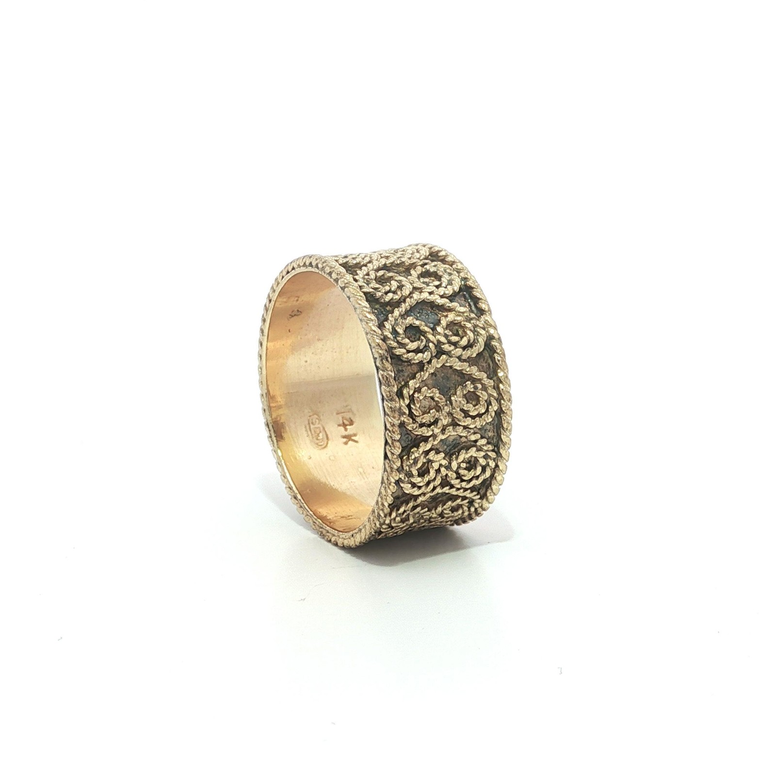 Vintage Yellow Gold 8.7mm Twisted Wire Heart Cigar Eternity Wide Band Ring