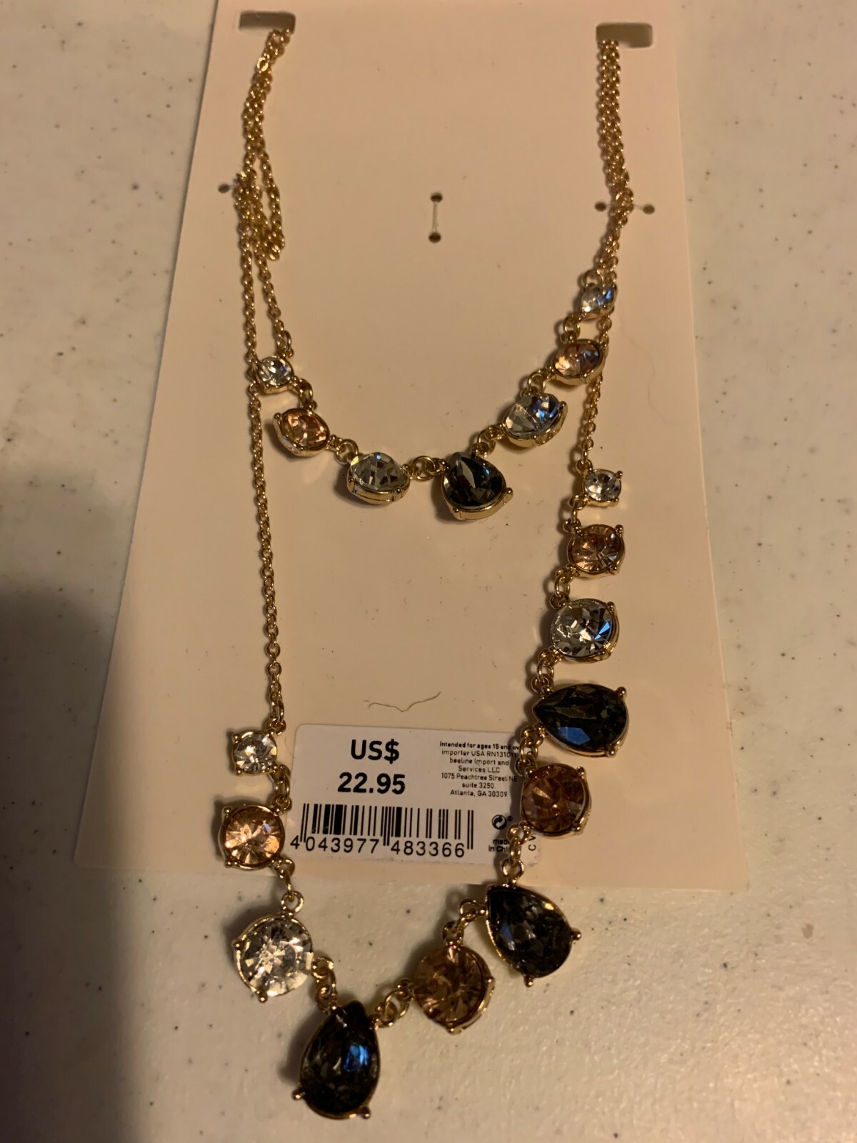 Fashion Necklace NWT!!! 2 chain layered blue gem with gold chain, variation