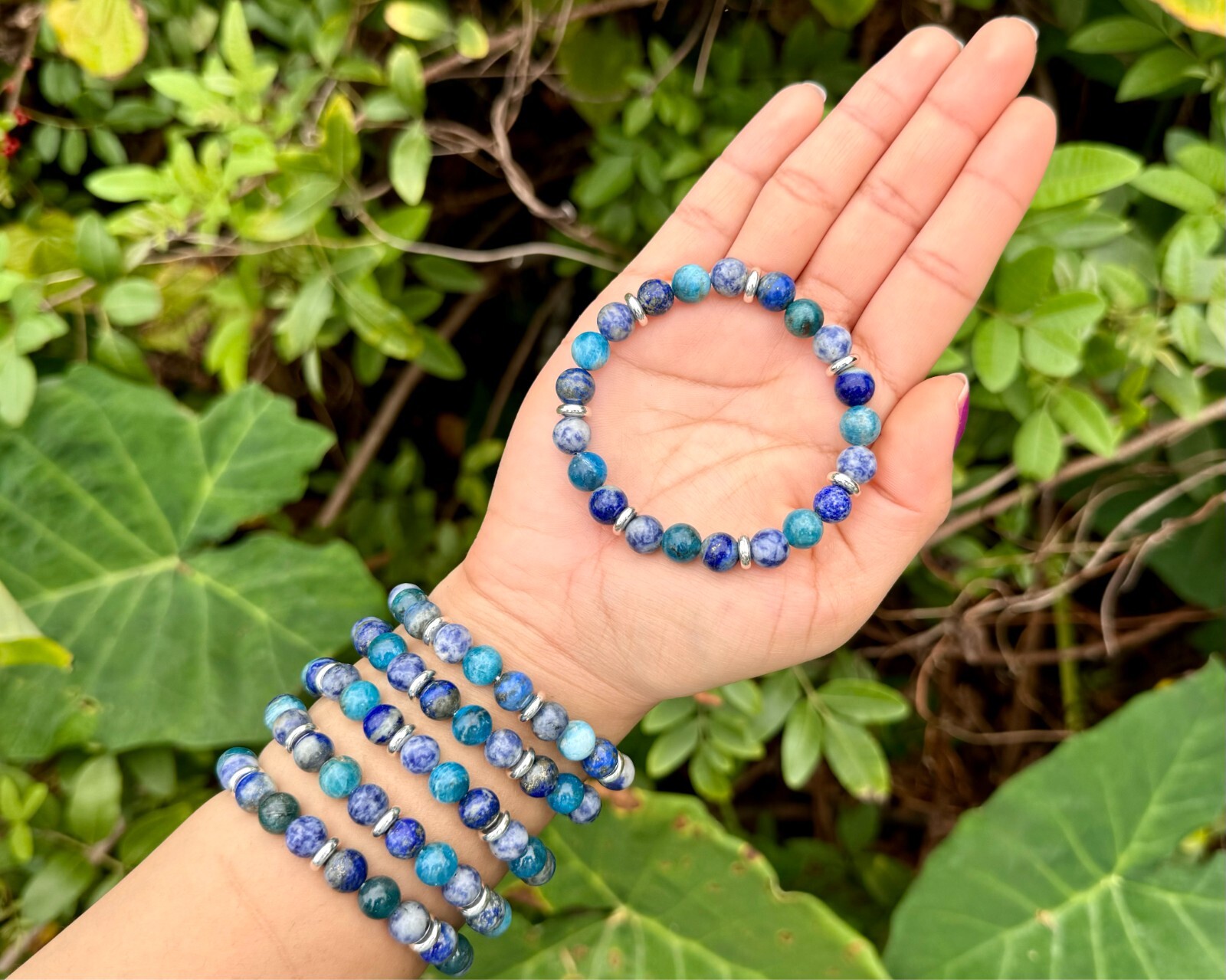 Ocean Blue Bracelet: 8 mm Crystal Beads (Blue Apatite, Lapis Lazuli, & Sodalite)
