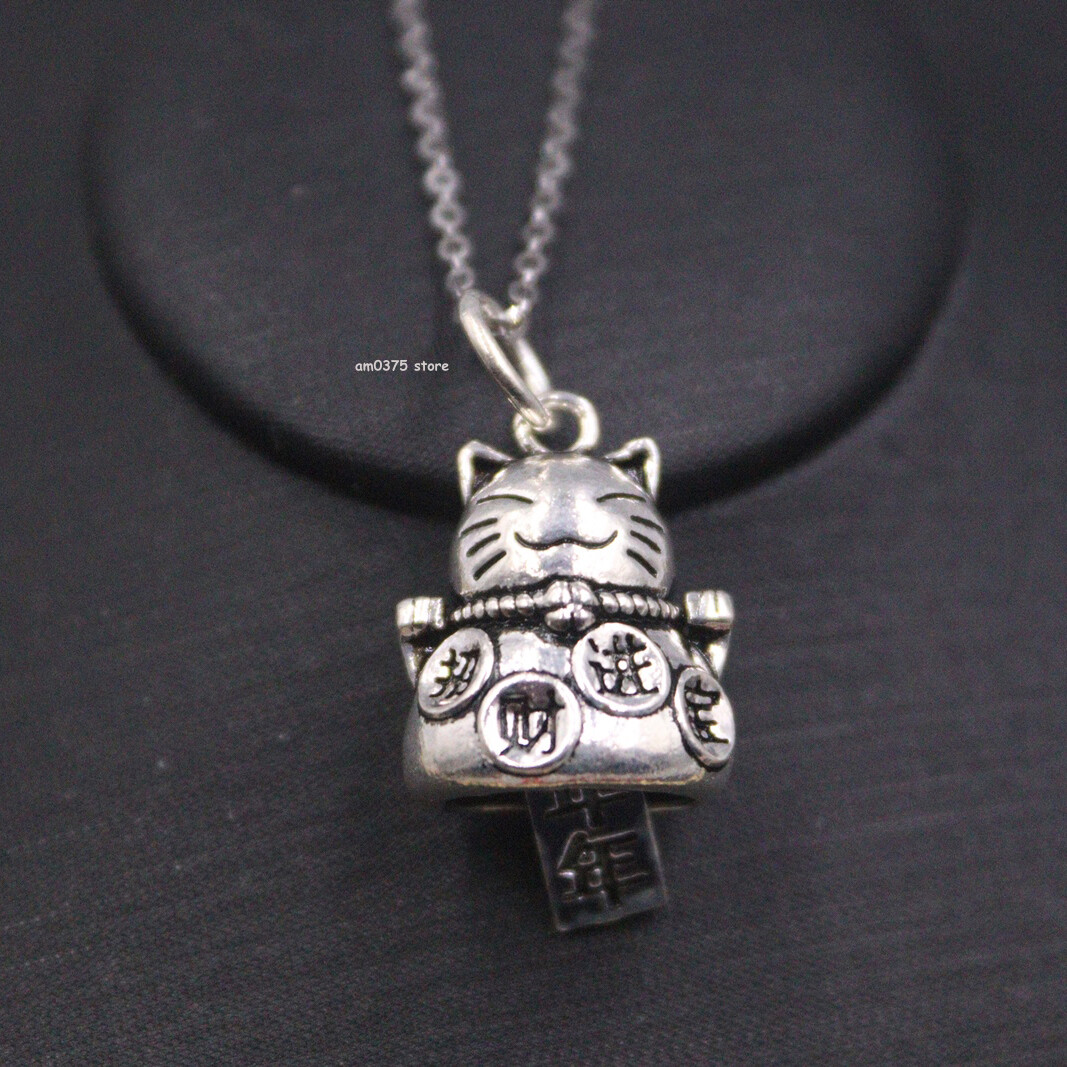 Real 925 Sterling Silver Pendant For Women Men Lucky Furture Cat Bell 28*14mm