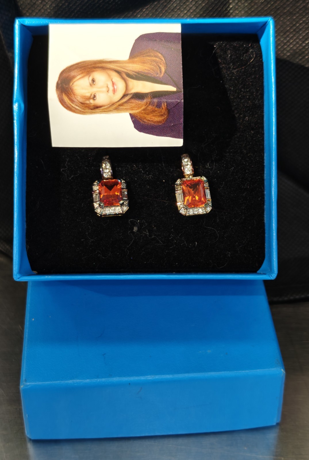 Victoria Wieck Padparadscha Sapphire Earrings rare & emerald-cut orange gemstone