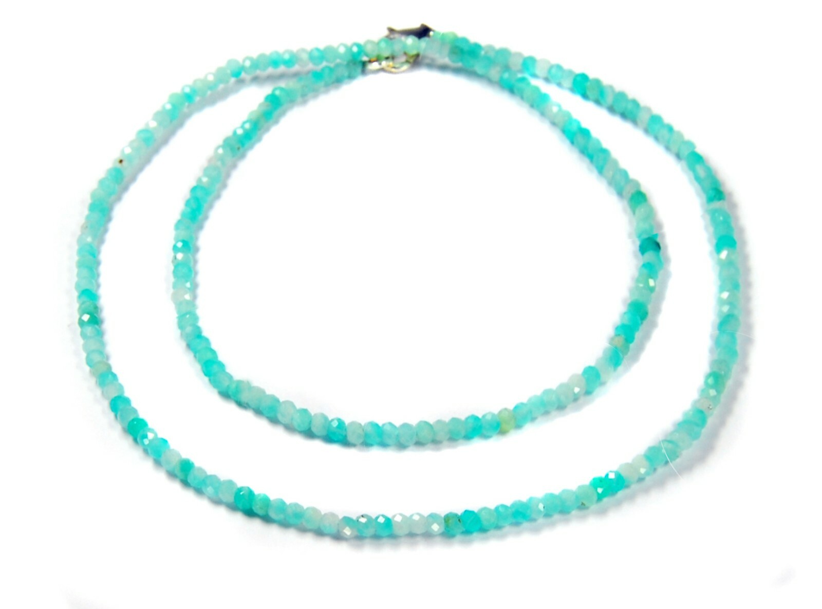 Green Andean Opal Faceted Wheel Shape Gemstone Necklace Ø-3mm 925 Silver