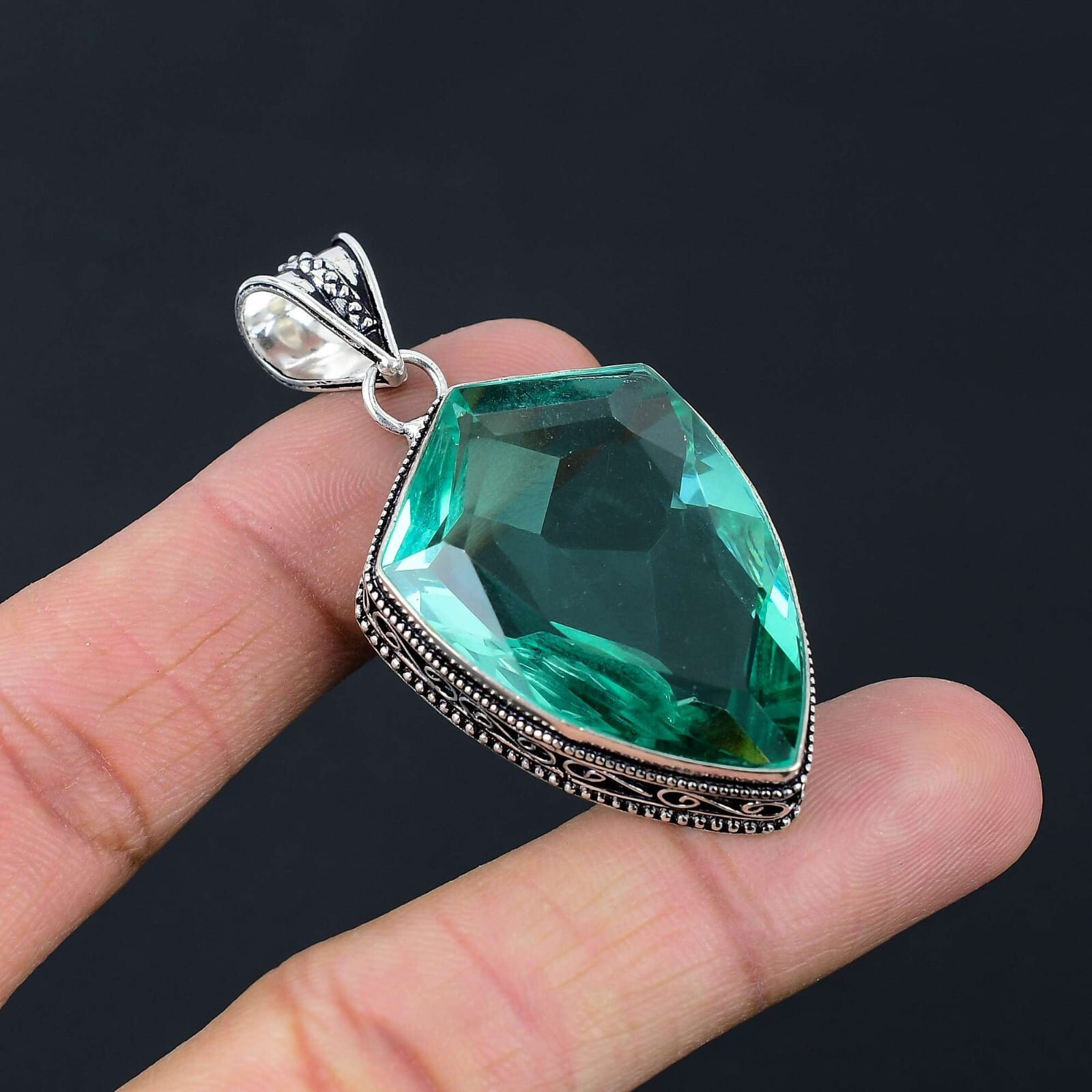 NEW Look Blue Apatite Gemstone Handmade 925 Sterling Silver Jewelry Pendant