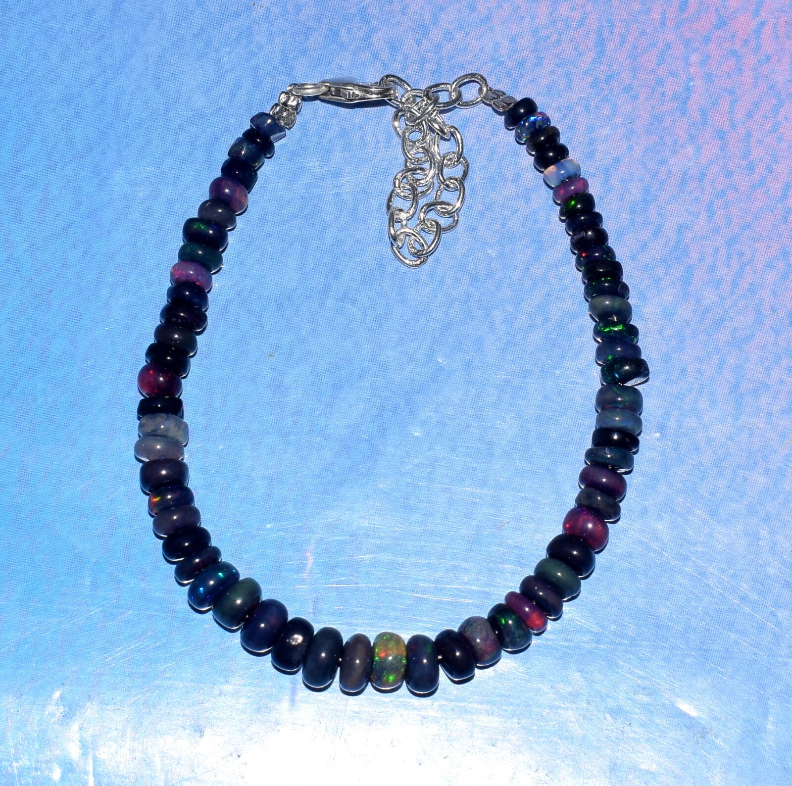 925 Sterling Silver 100%Natural Ethiopian Opal 3To5MM Beads 7″Bracelet F2005