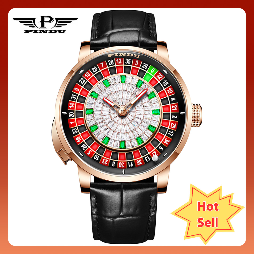 2024 PINDU Men’s Automatic Waterproof Roulette Button Dress Watch