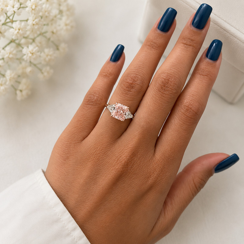 4.80 Ct Princess Cut Fancy Vivid Pink 18k White Gold IGI Lab Grown Diamond Ring
