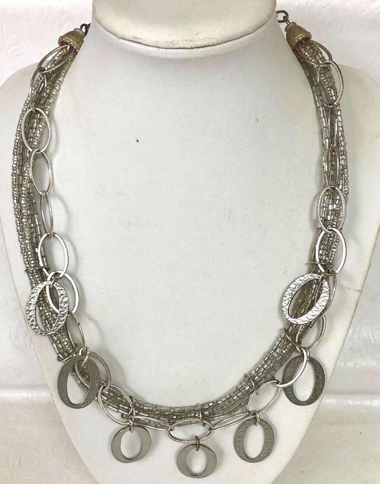 Beautiful Chico’s Silver Tone 9 Strands Necklace 16″ W/ 4 1/2″ Extension