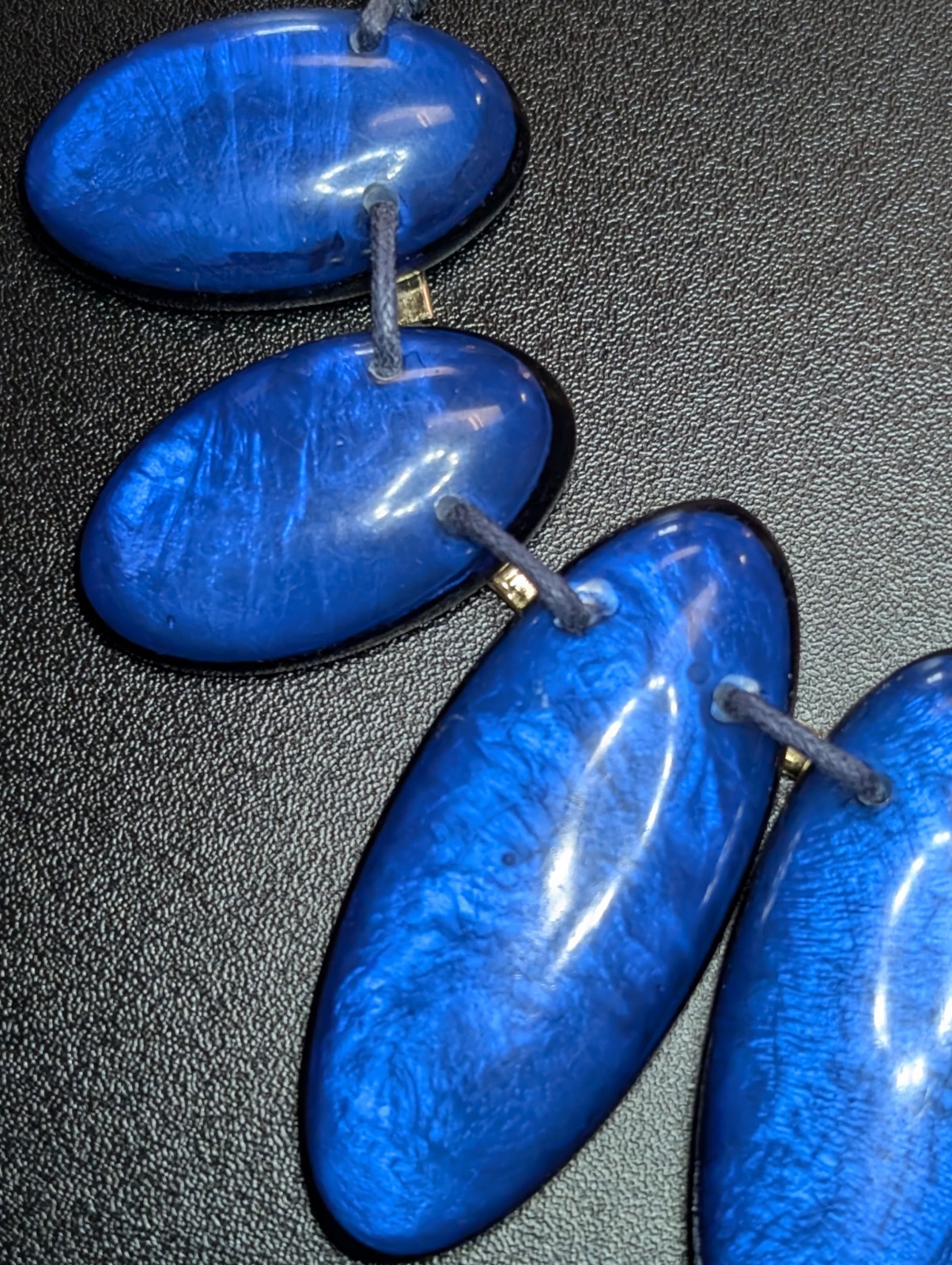 Bold Electric Blue Faux Foil Acrylic Slab Bib Necklace Blue Cord Gold Accent