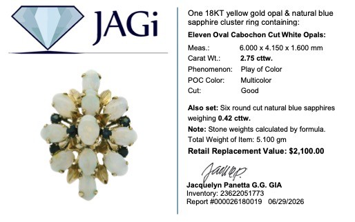 3.17ctw Cabochon Opal and Sapphire Cluster Statement Ring 10k Yellow Gold Size 6