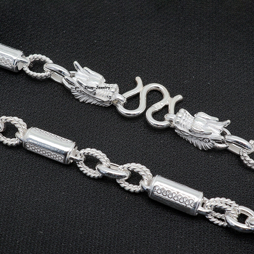 Pure S999 Fine Silver 999 Chain 6mm Cable Link Dragon Necklace 44-45g 21.6inch
