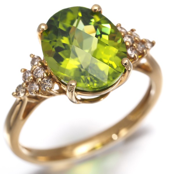 Auth GSTV Ring Peridot 3.00ct Diamond 0.15ct US6-6.25 18K 750 Yellow Gold