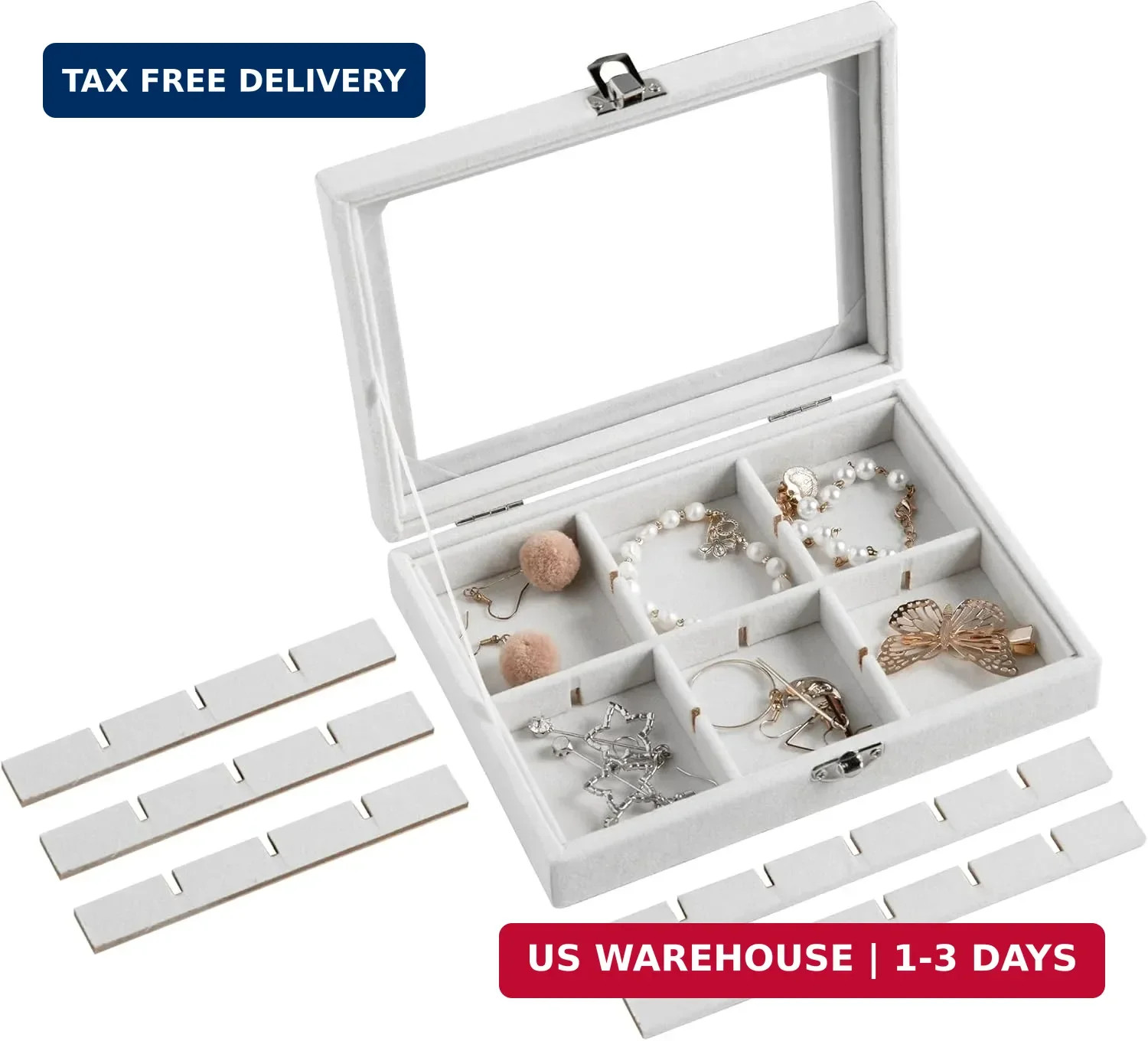 24 Grid Earring Organizer,Small Velvet Jewelry Tray with Lid | Portable Jewelry