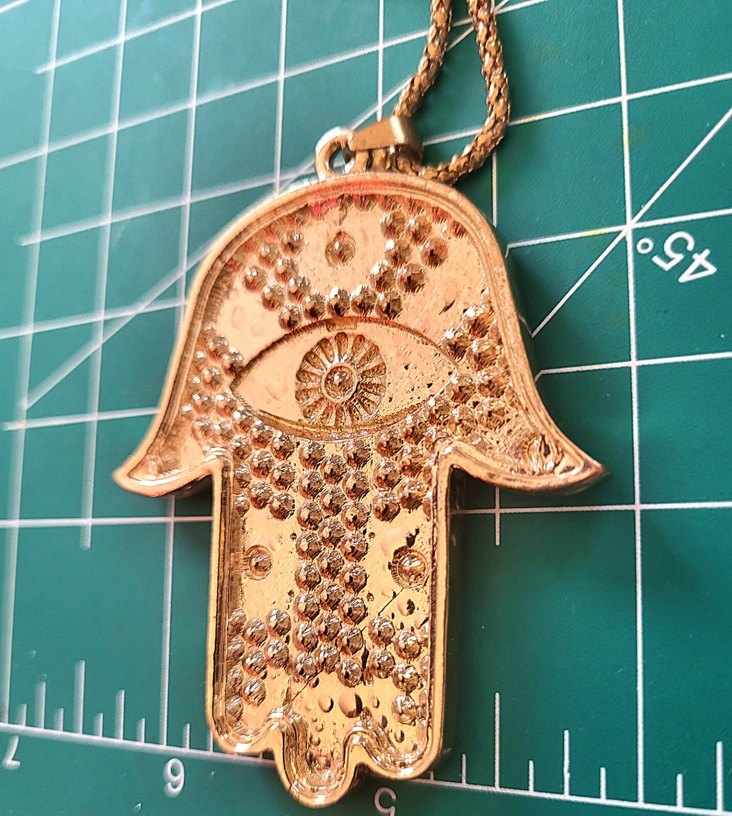 Betsy Johnson sparkly multi-colored Hamsa Hand of Fatima necklace evil eye