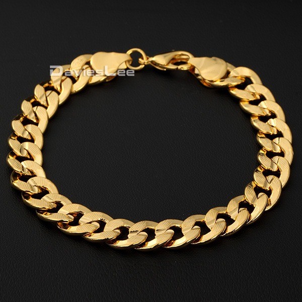 9MM Wide HAMMERED CURB Cuban Bracelet 18K Gold Filled MENS BOYS Chain 7/8/9 inch