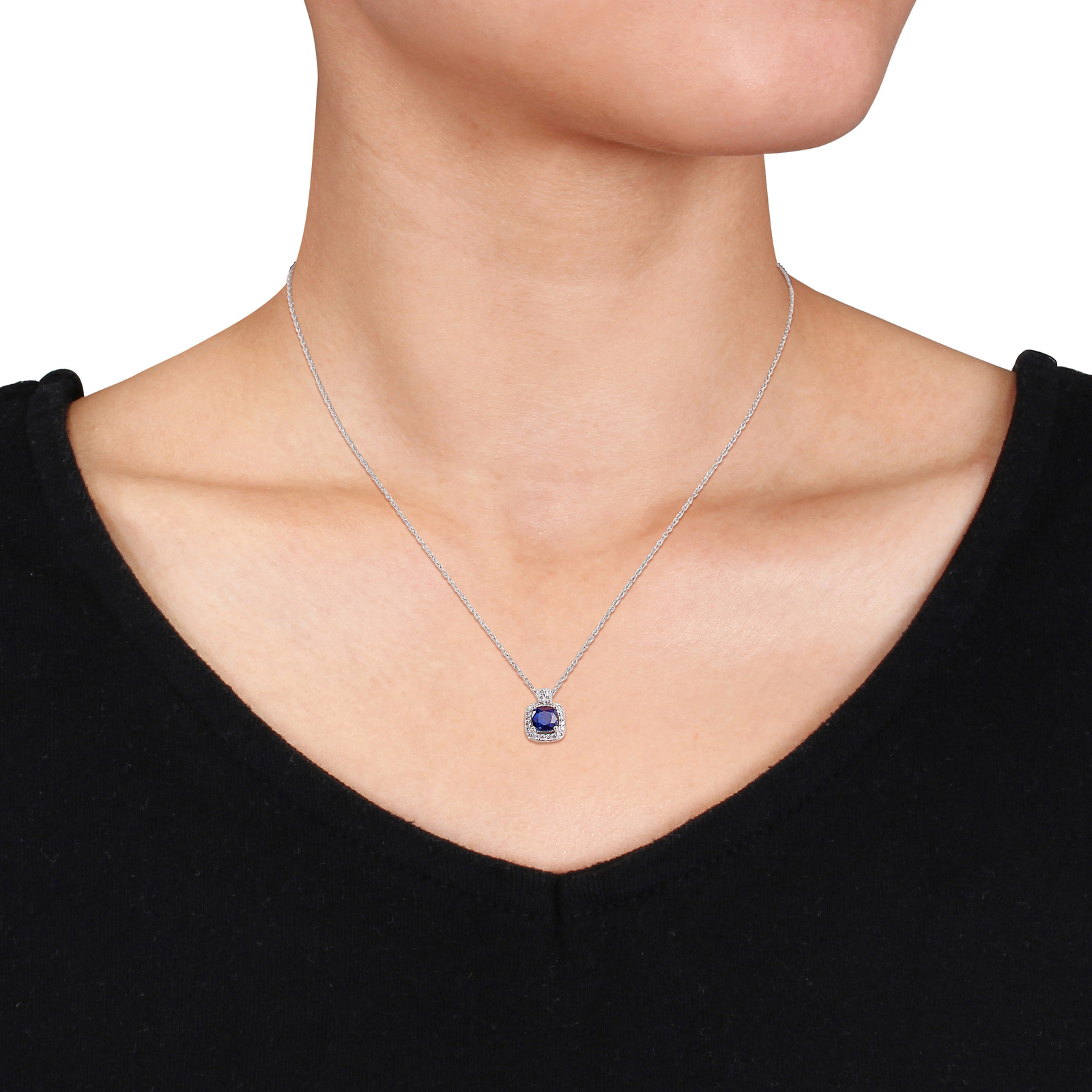 Amour 10K White Gold Diamond & Diffused Sapphire Earrings, Pendant & Chain Set