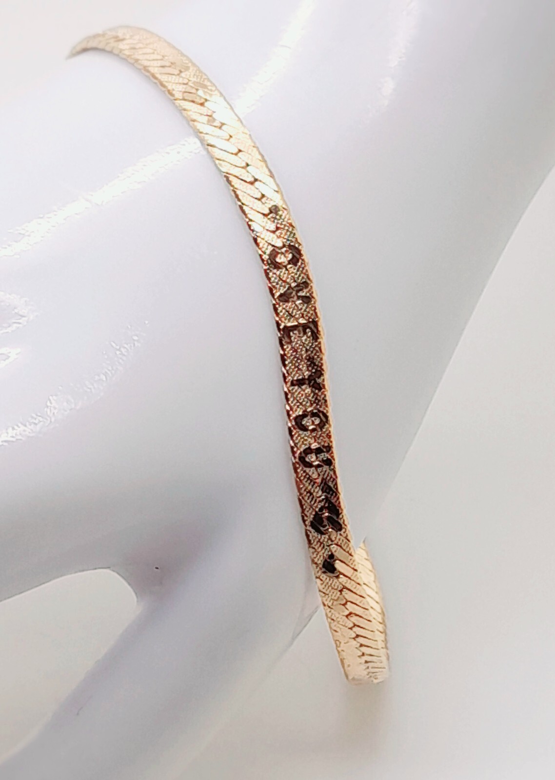 B001 GOLD PLATED UNISEX “I LOVE YOU” EMBOSSED FLEX HERRINGBONE BRACELET 9 INCH