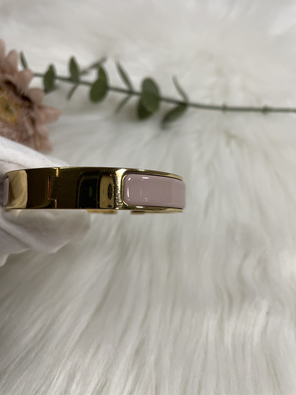 Hermes Click Clock H Logo Bracelet Pink Authen
