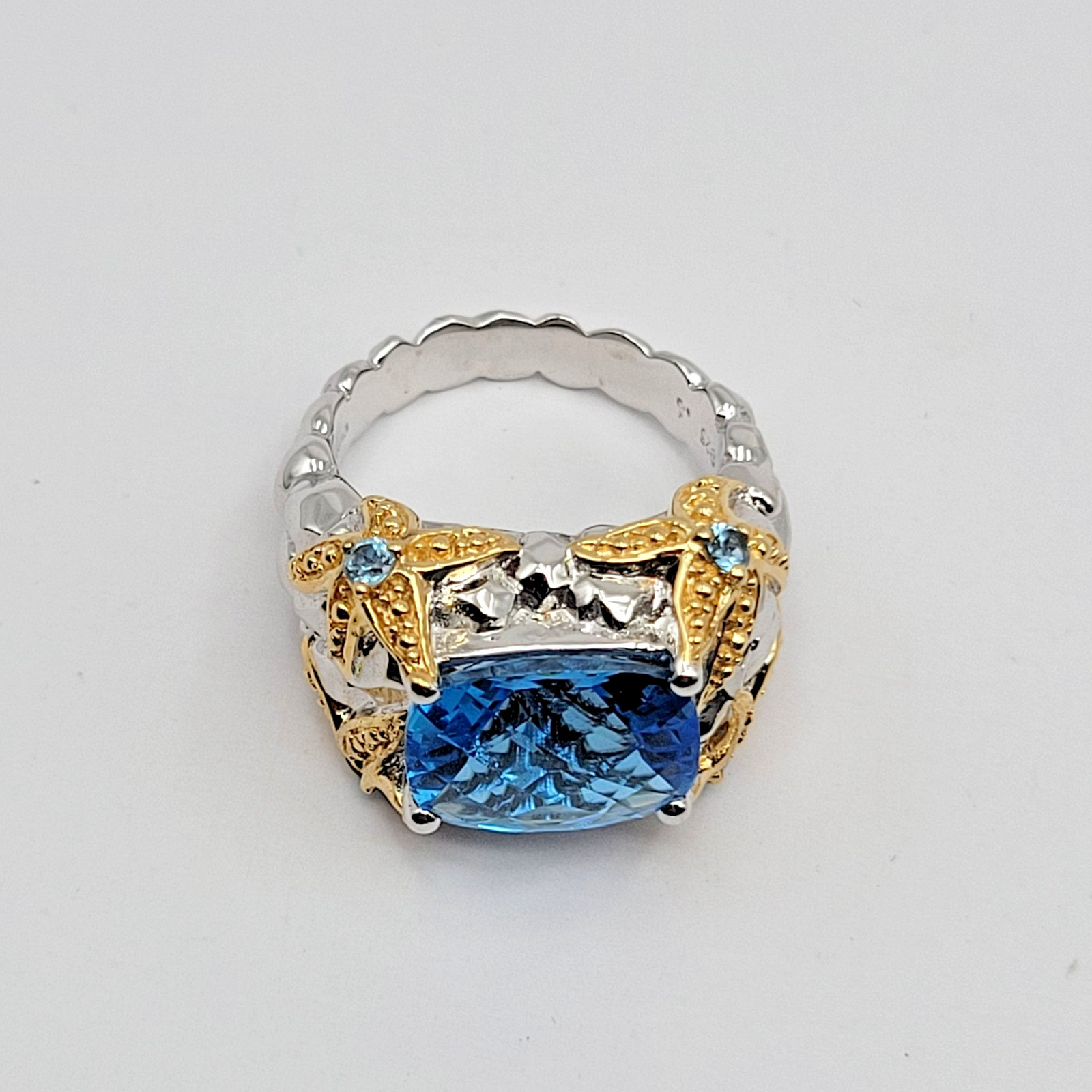 Victoria Wieck 18k Sterling Silver Swiss Blue Topaz Starfish Ring – Size 6