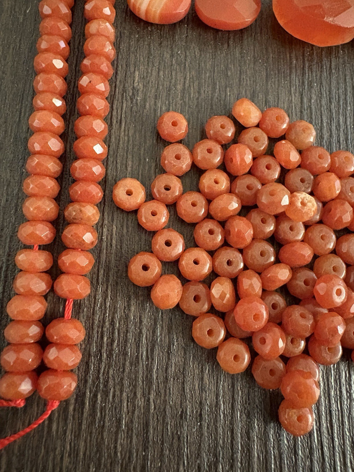 LOT Of Mixed Carnelian Red Aventurine Faceted Roundelle Stones Beads Read Info