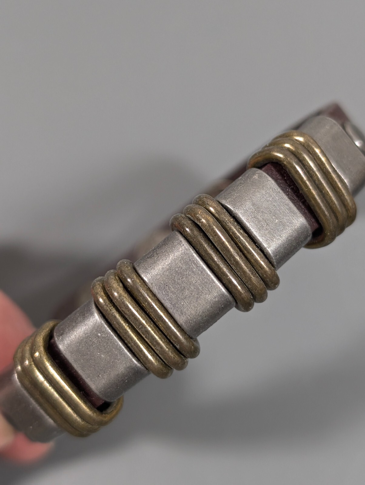 Industrial Boho WEstern Two Tone Slide Charm Snap Cuff Bracelet 7.5 in