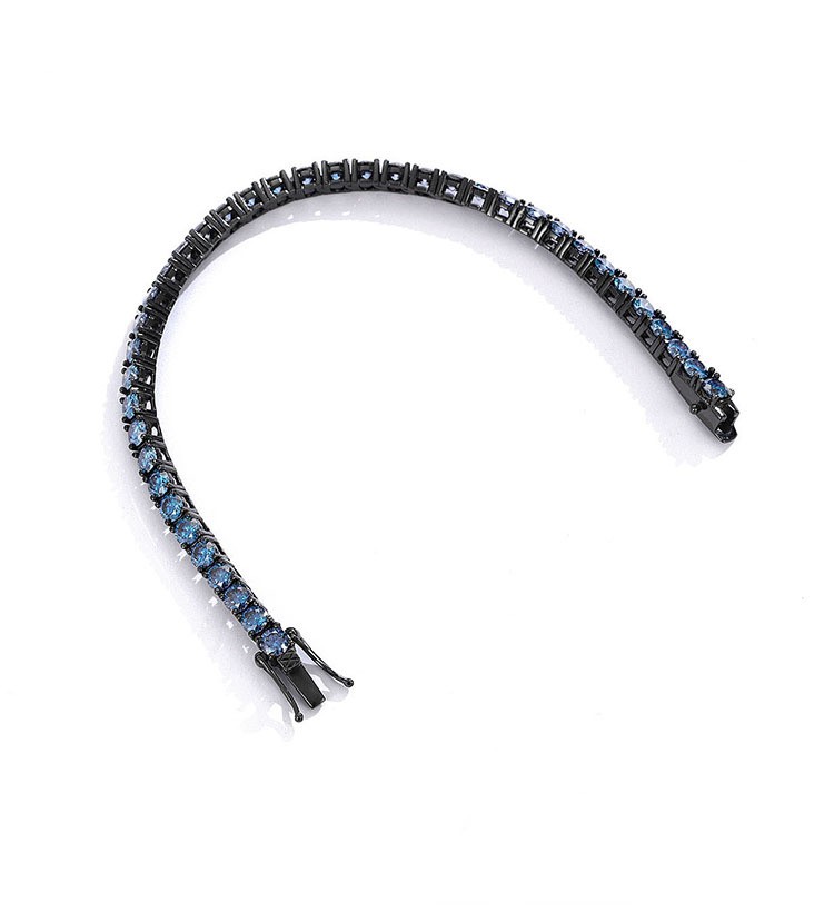 Royal Blue MOISSANITE Tennis Chain Bracelet 925 Sterling Silver Plated Gun Black