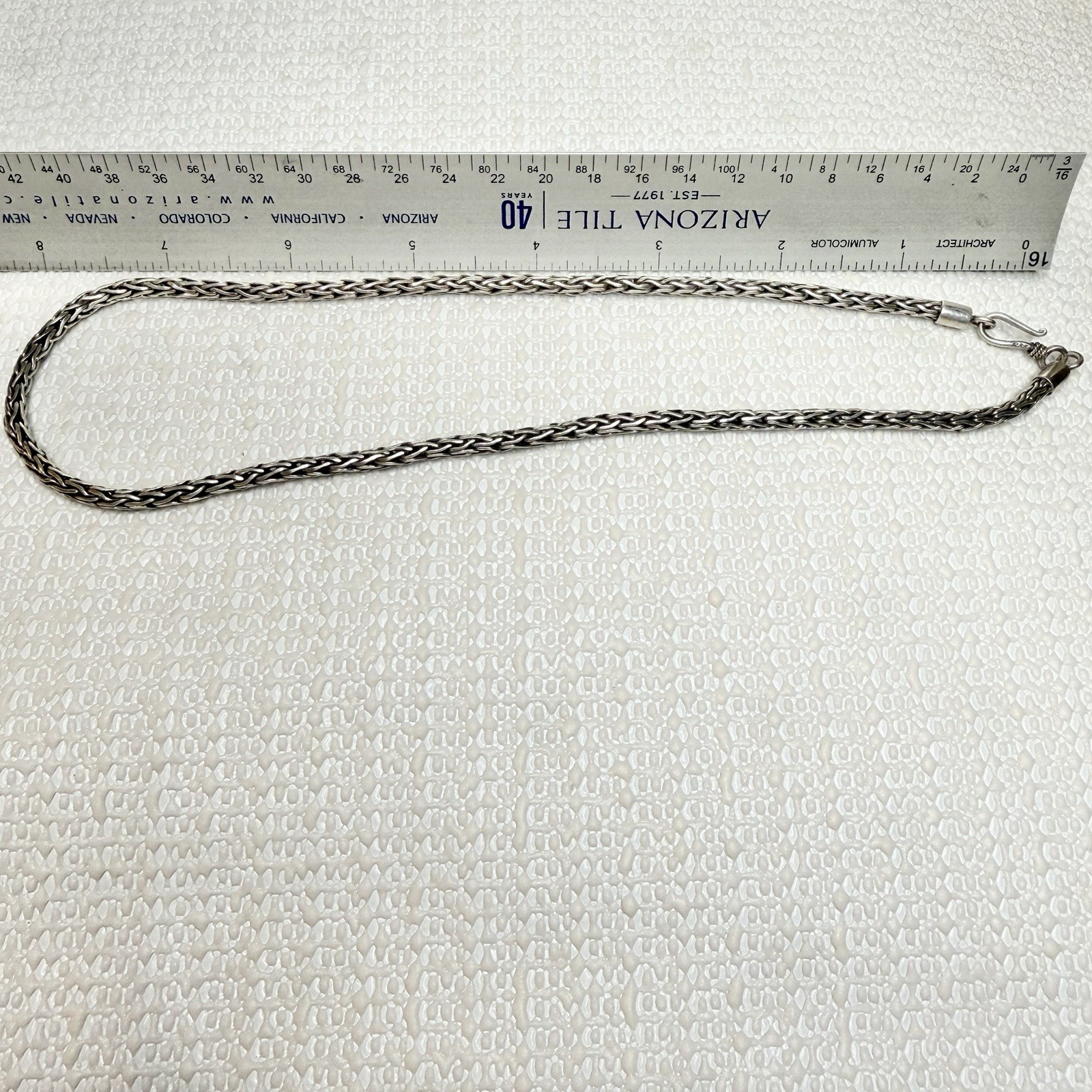 Sterling Silver Foxtail Chain Necklace 16”Hook Clasp Stamped 925 30g