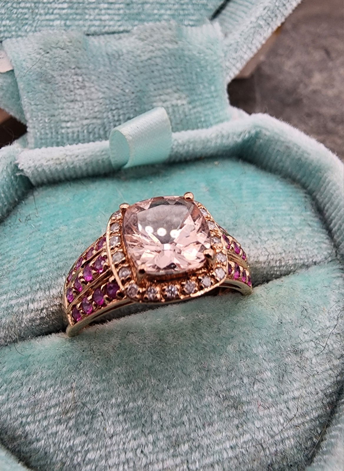 14k .585 Rose Gold Morganite Halo Pink Sapphire Diamond Sz 9 Ring Au 2630