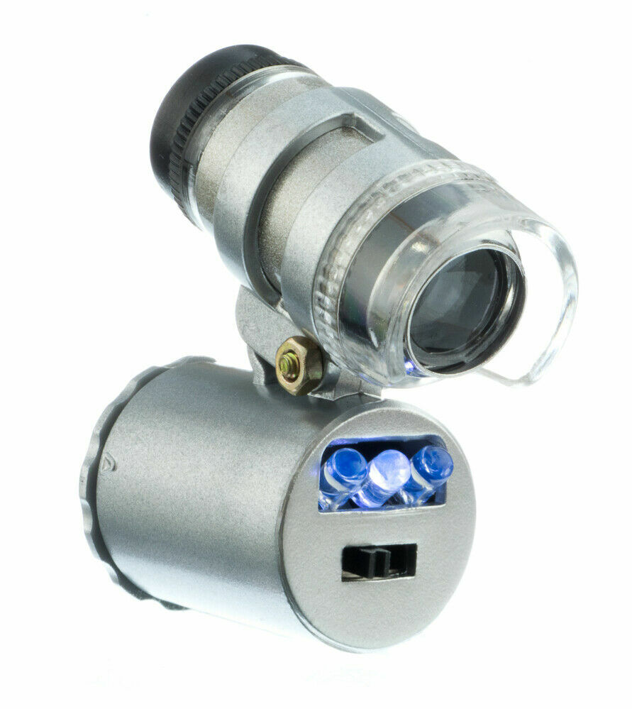 10pc 45X Mini LED + UV Illuminated Pocket Microscope Loupe Currency Coin Jewelry