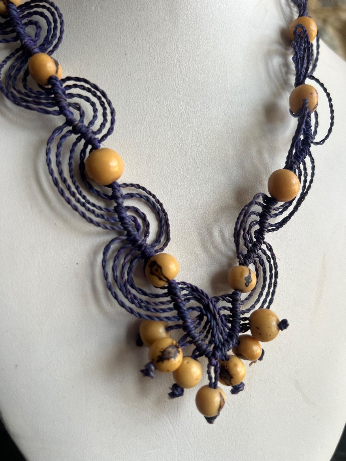 Artisan Rainforest Necklace 29″ Handmade Purple Chambira Acai Seed Be Adjustable