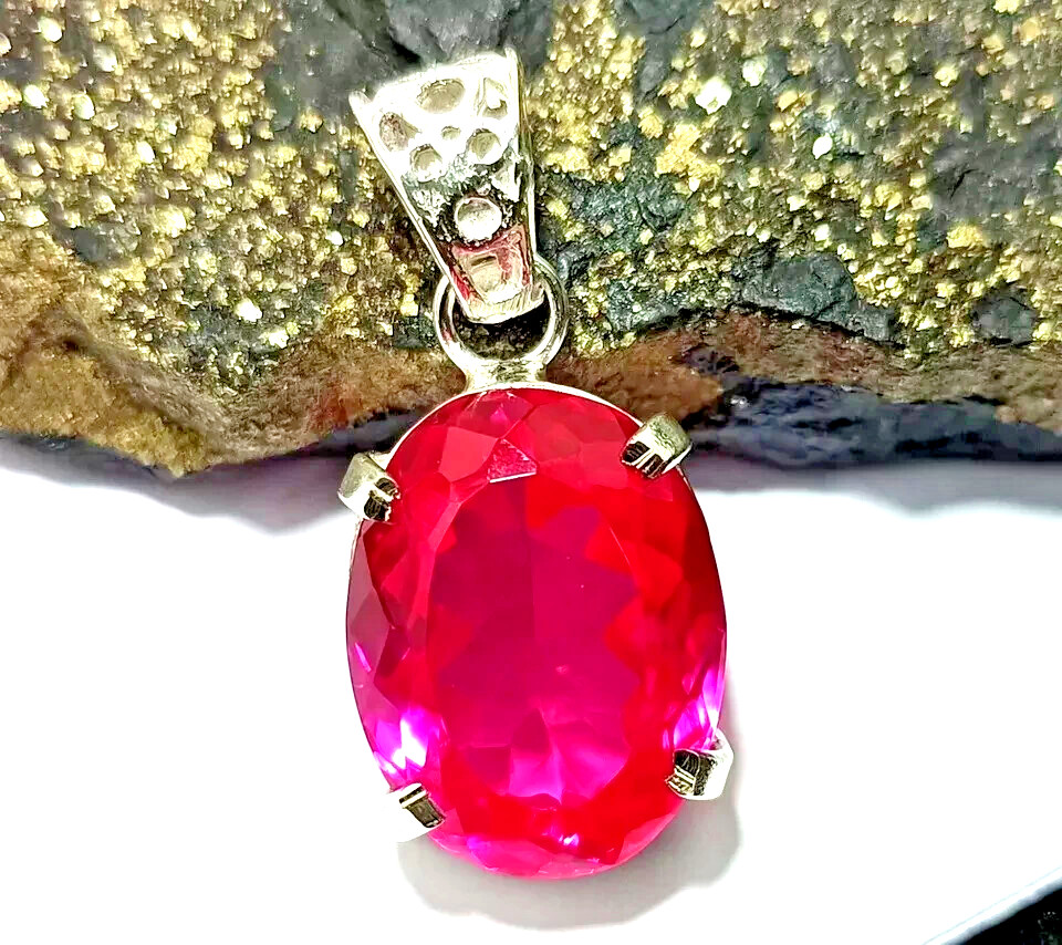 26 Ct Natural Pink Sapphire Oval Cut 925 Solid Silver Pendant Certified Gemstone