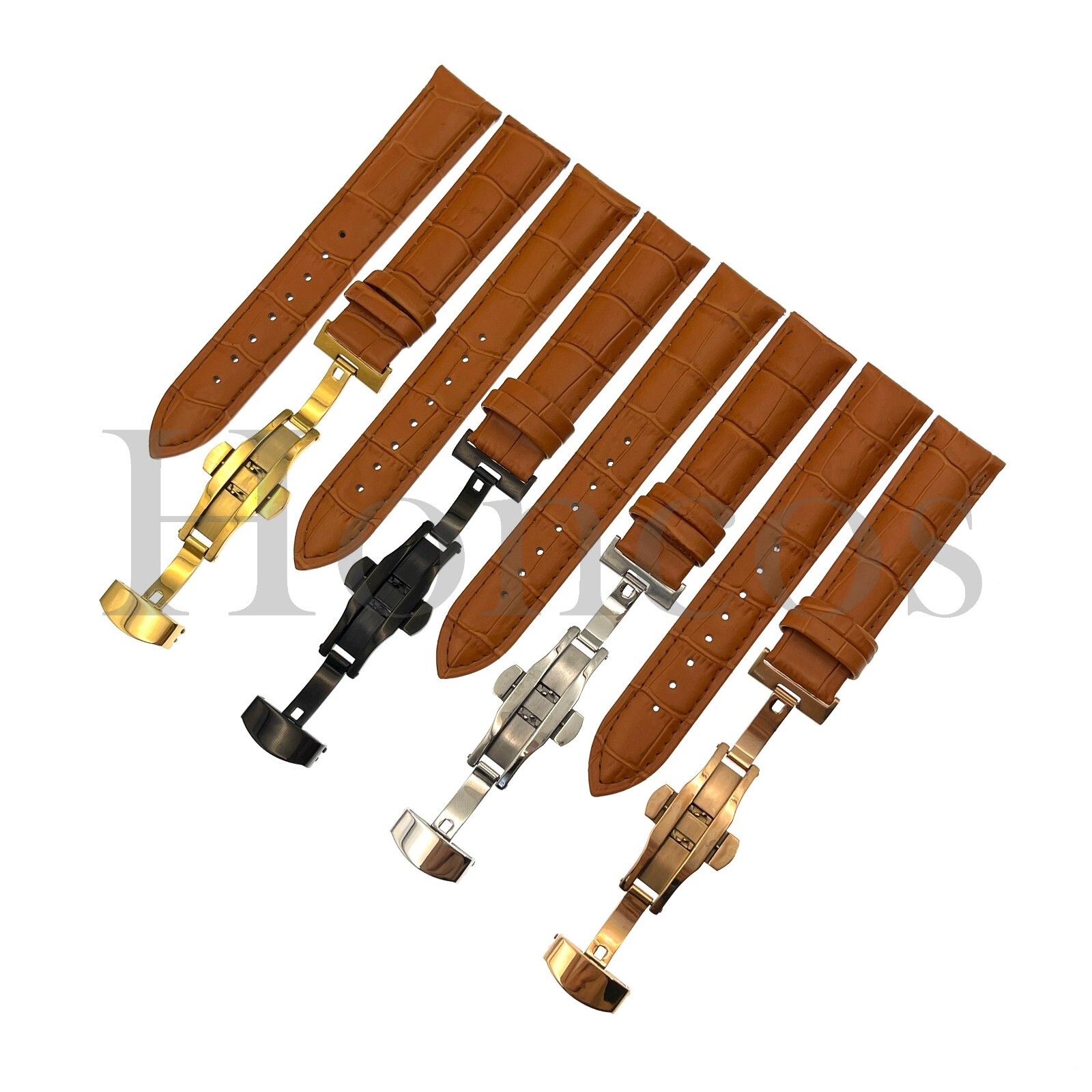 13-22mm Genuine Leather Watch Band L/Brown Strap Butterfly Clasp Fits for Rolex