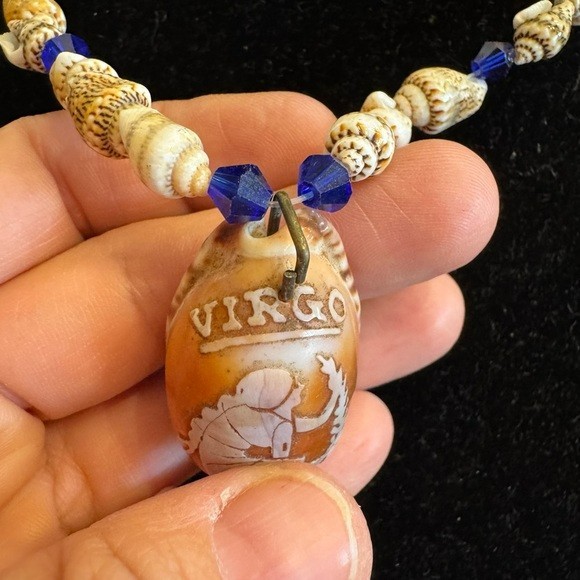 Vintage Necklace & Bracelet 2 Piece SET Carved Cameo VIRGO Conch Shell Pendant