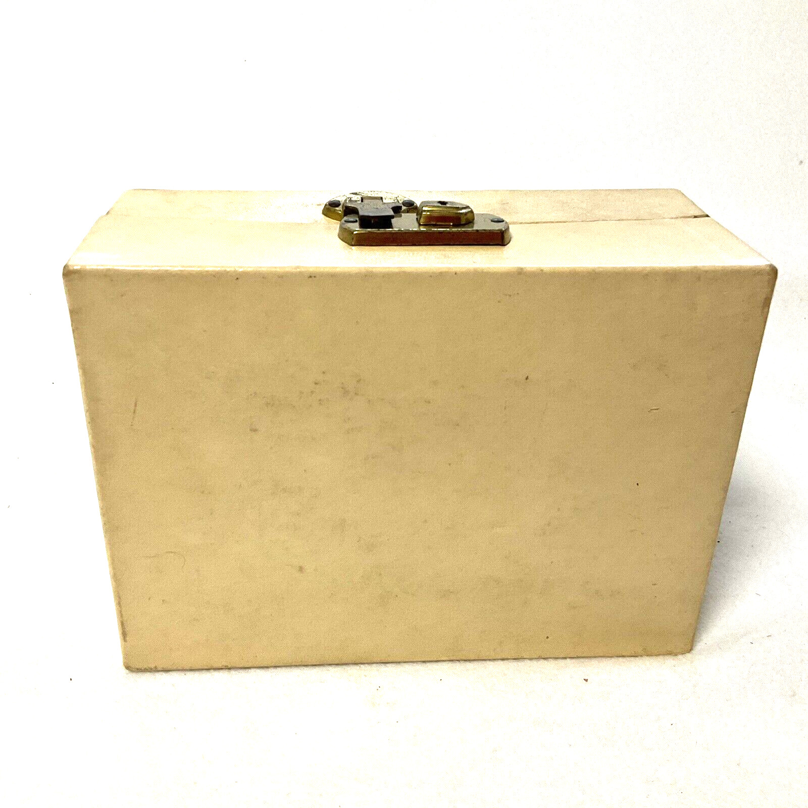 Vintage MCM 2 Level Beige/Gold Jewelry Box Sage Green Interior Flip Lock No Key