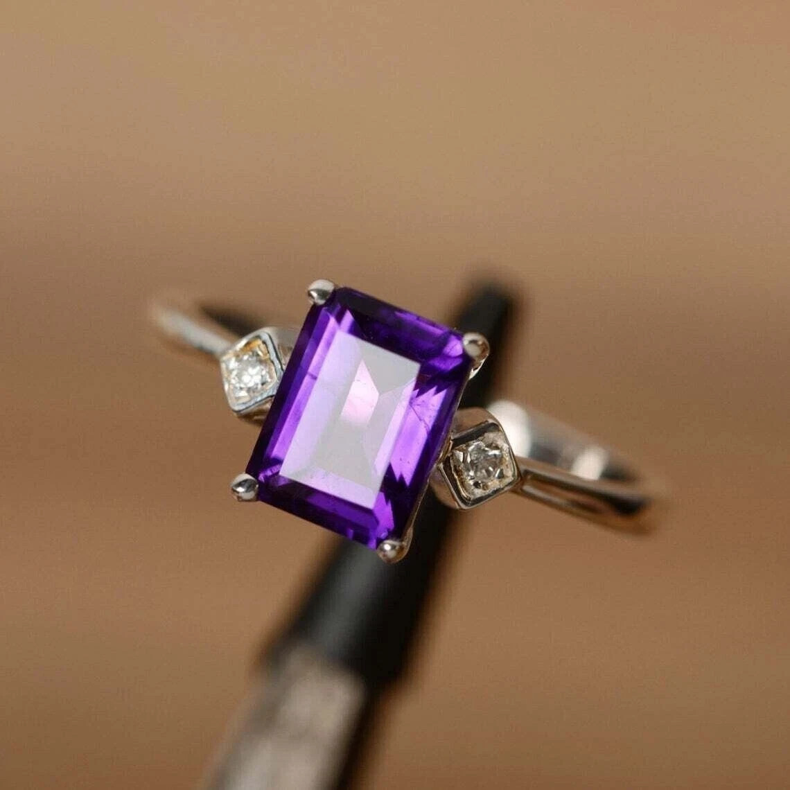 1.90Ct Emerald Cut Natural Amethyst Diamond Solid 950 Platinum Engagement Rings