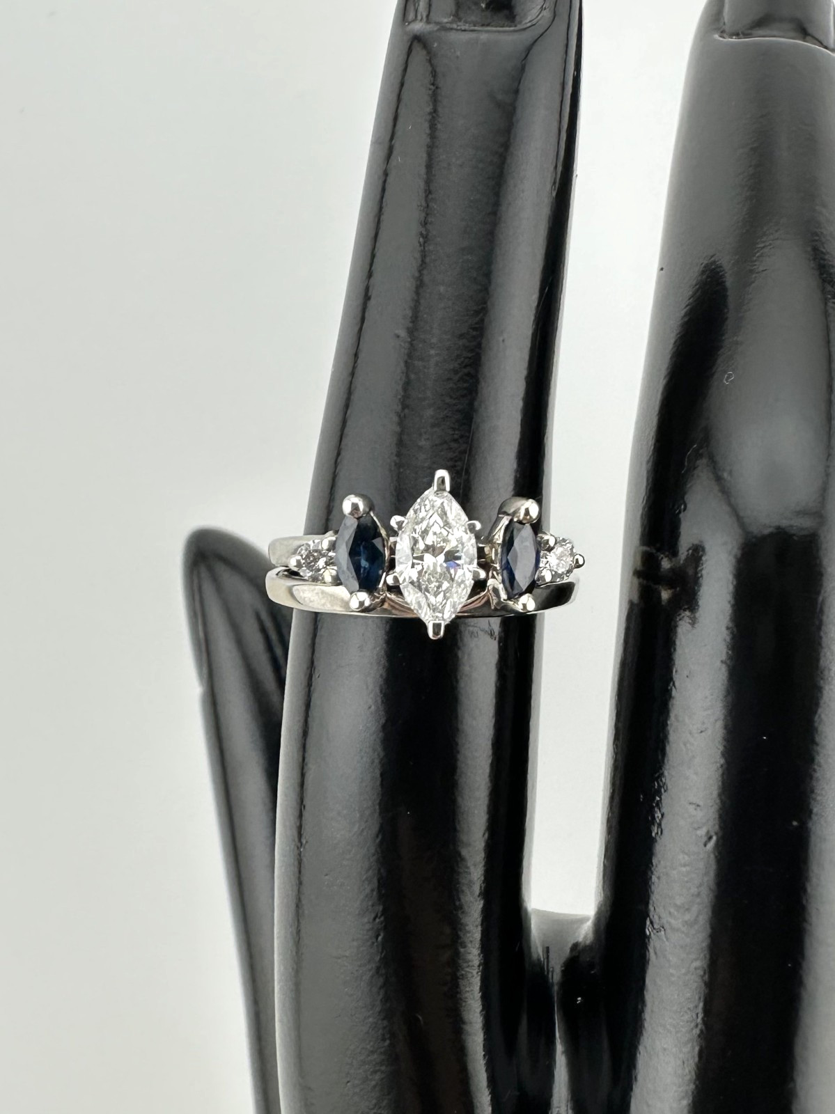 14k White Gold 0.57ctw Marquise Diamond & Sapphire Accent Ring 2.80dwt