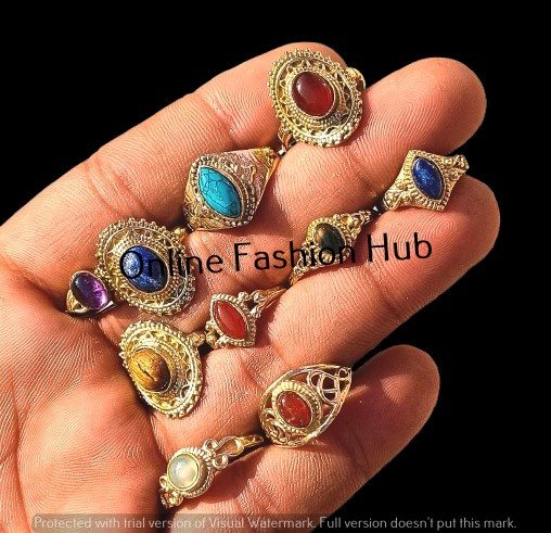 18K Gold Plated Garnet & Mix Gemstone Trendy Rings Lot Fashion Jewelry