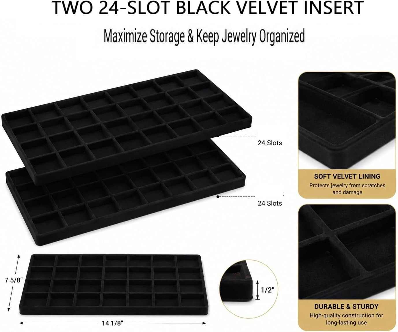 RJ Displays 2 Pack Black Jewelry Tray Organizer, Pendant and Charm Display Tray