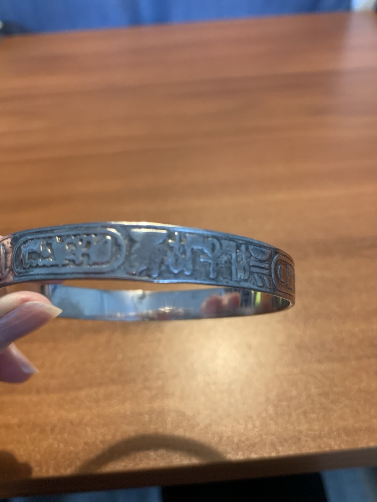 Sterling Silver 925 Egyptian Bangle Bracelet Taxco Mexico 18 Grams 2 3/4″ Diam.