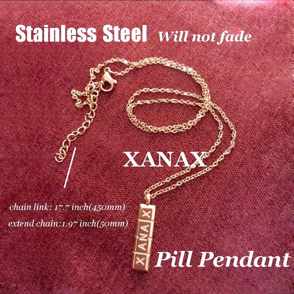 Womens Girls Stainless Steel XANAX Pill Necklace Pill Holder Necklace Pill ID Ba