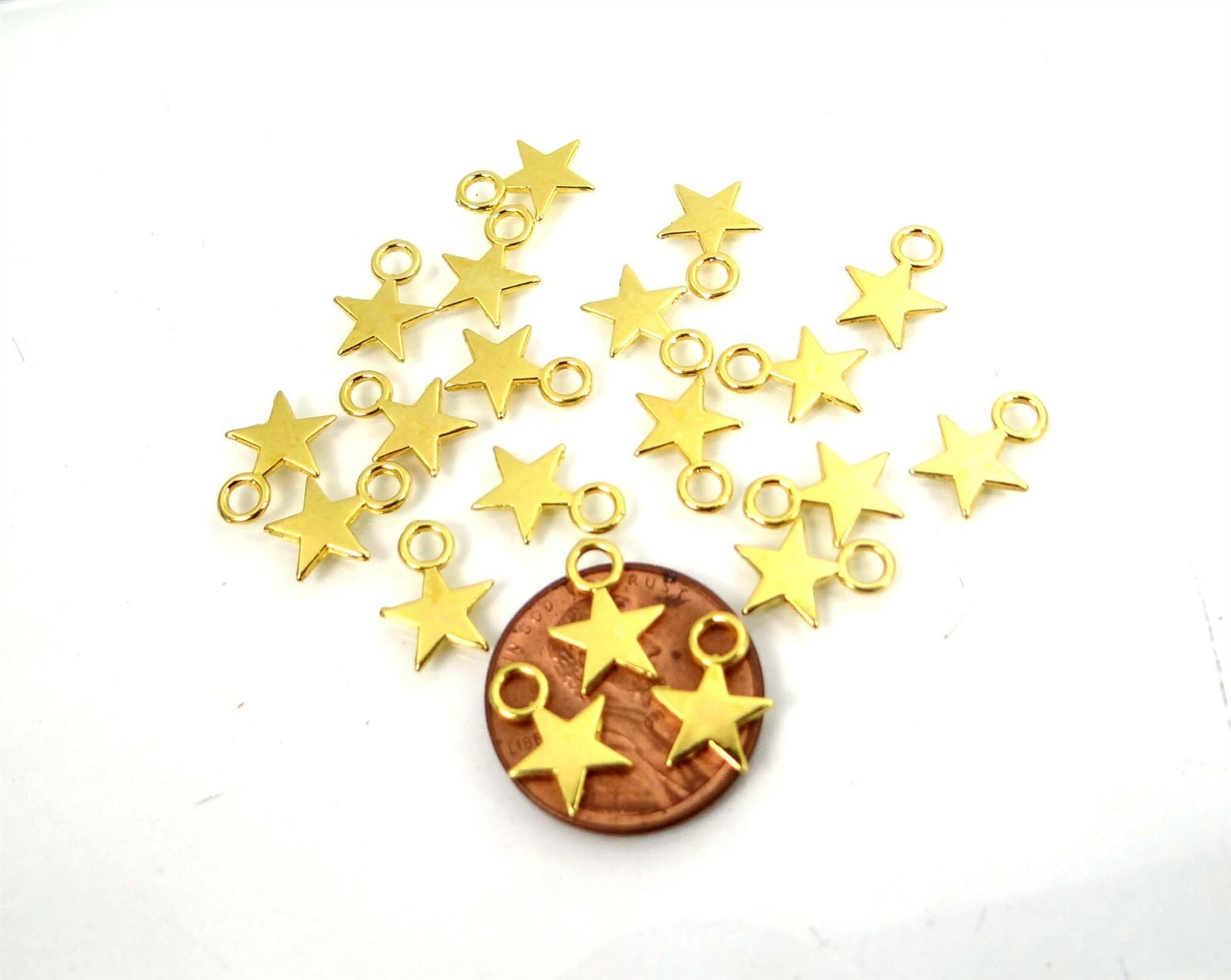 20 Star Charms Gold Plated Pewter Alloy 8x11mm
