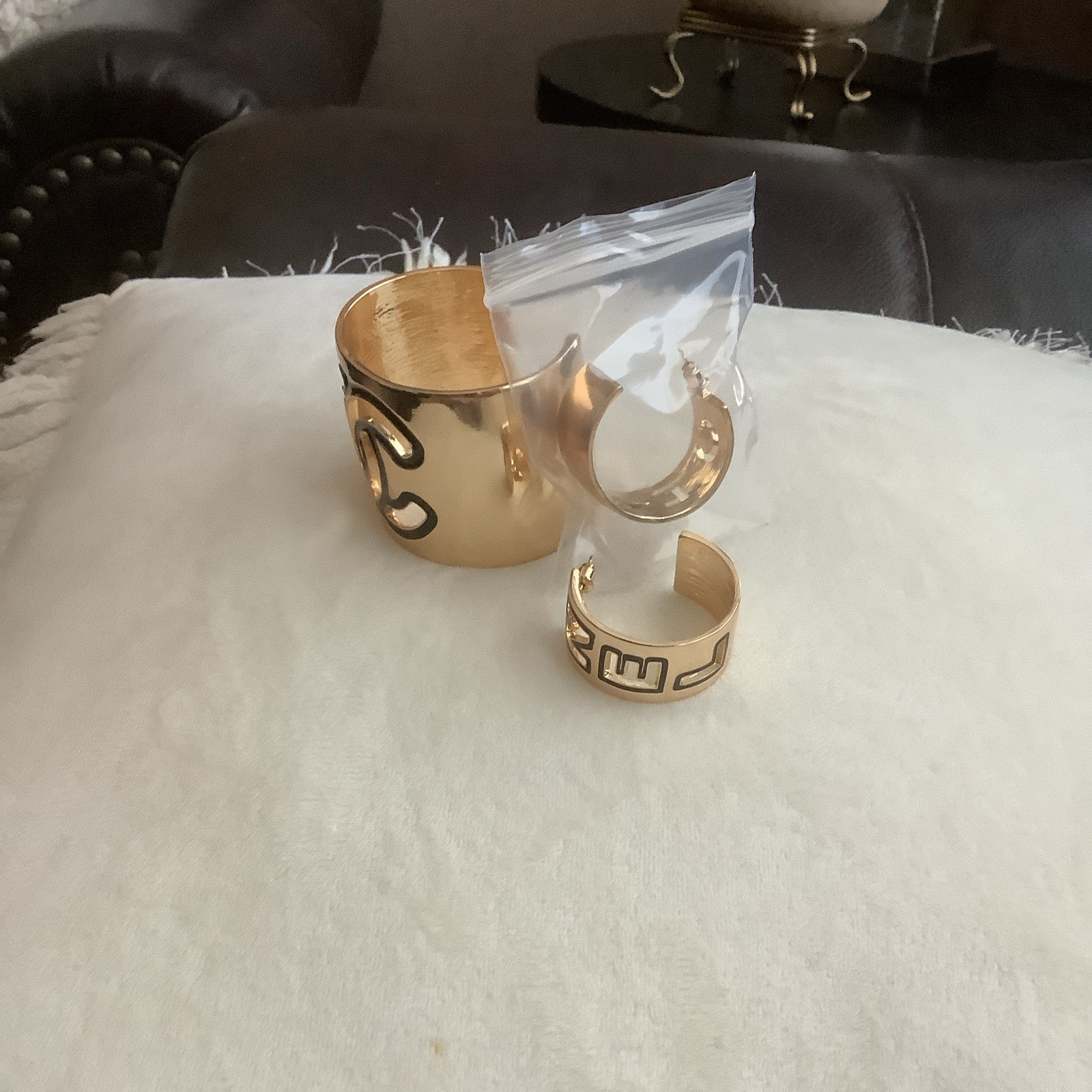 CC logo Gold Vintage Earrings, Bracelet 2 Piece Set Costume Jewelry