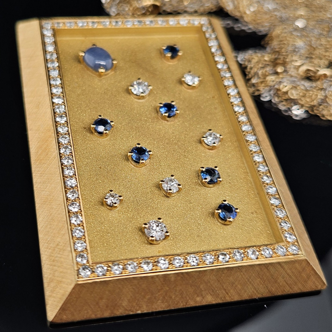 18K Gold DIAMOND STARRY NIGHT WINDOW Pendant Necklace Star Sapphire 45 Grams