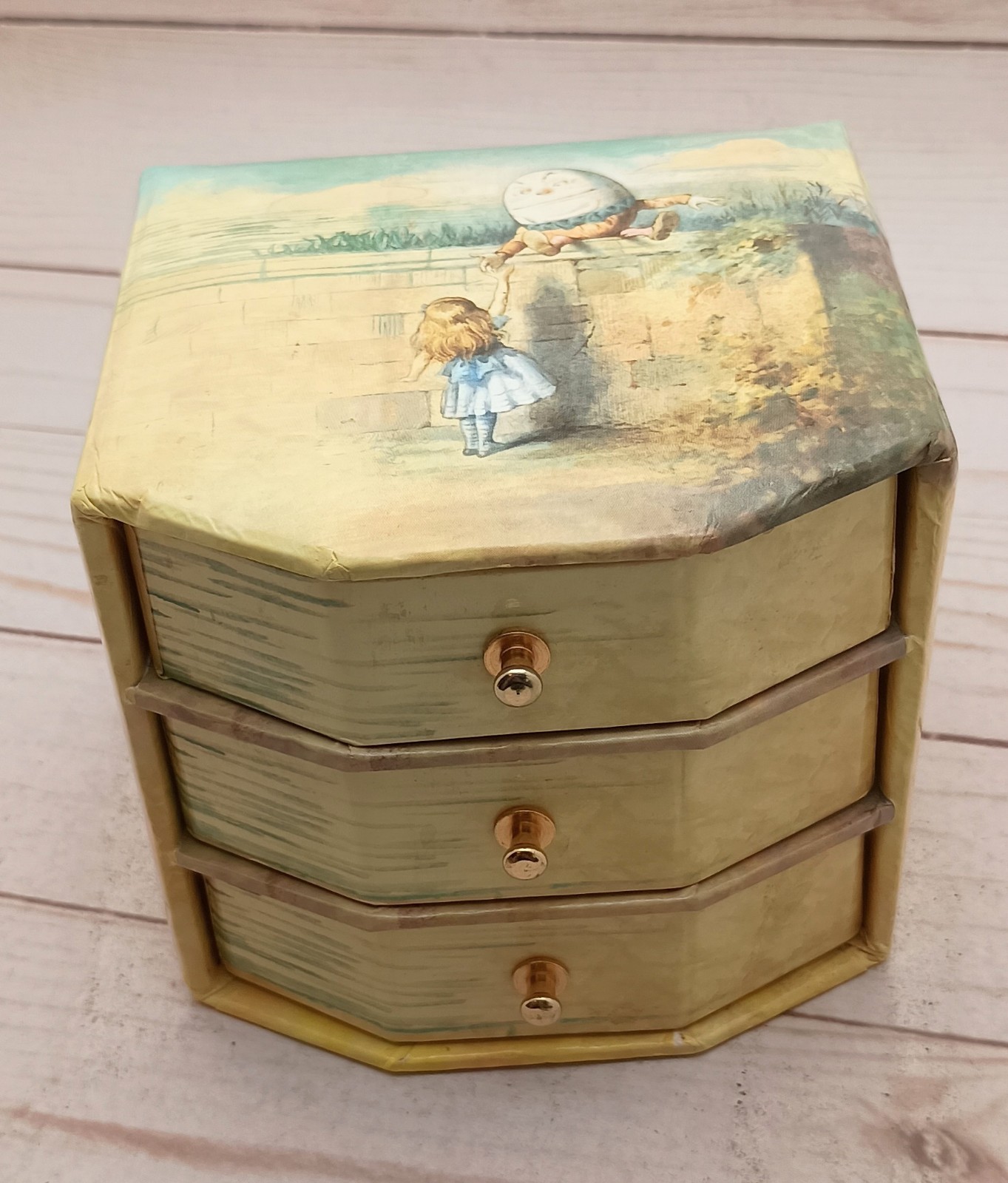 Vintage Alice In Wonderland Cardboard Drawers/Jewelry Box Rossler Papier 3.75″