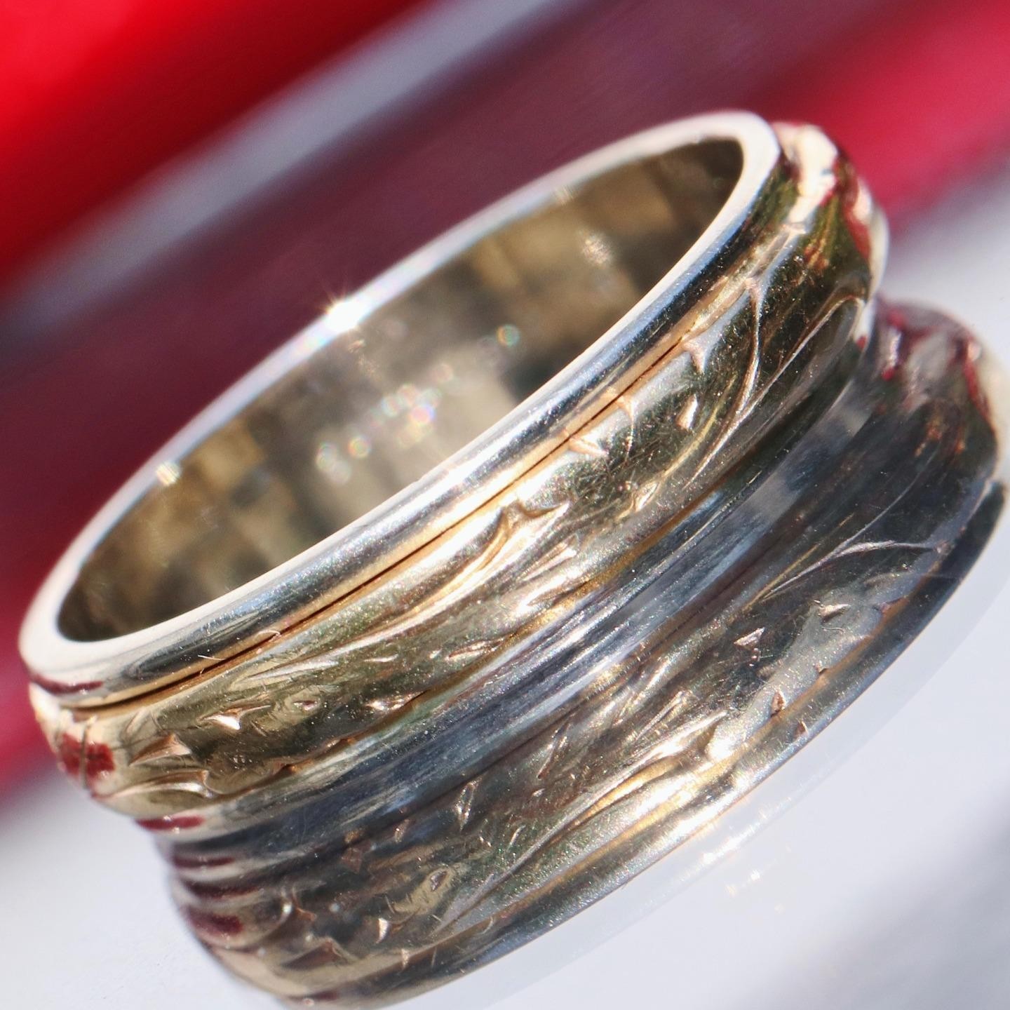 14k gold multi tone wedding band ring sz 6 handmade antique 4.85g Artcarved N304