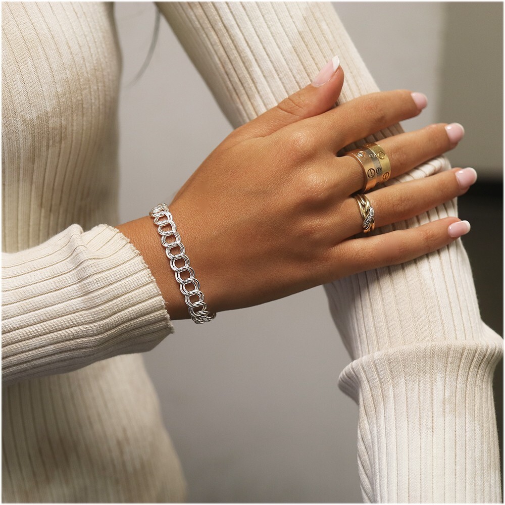 925 Sterling Silver 9MM Double Link Charm Bracelet Chain For Men and Women -7.5″