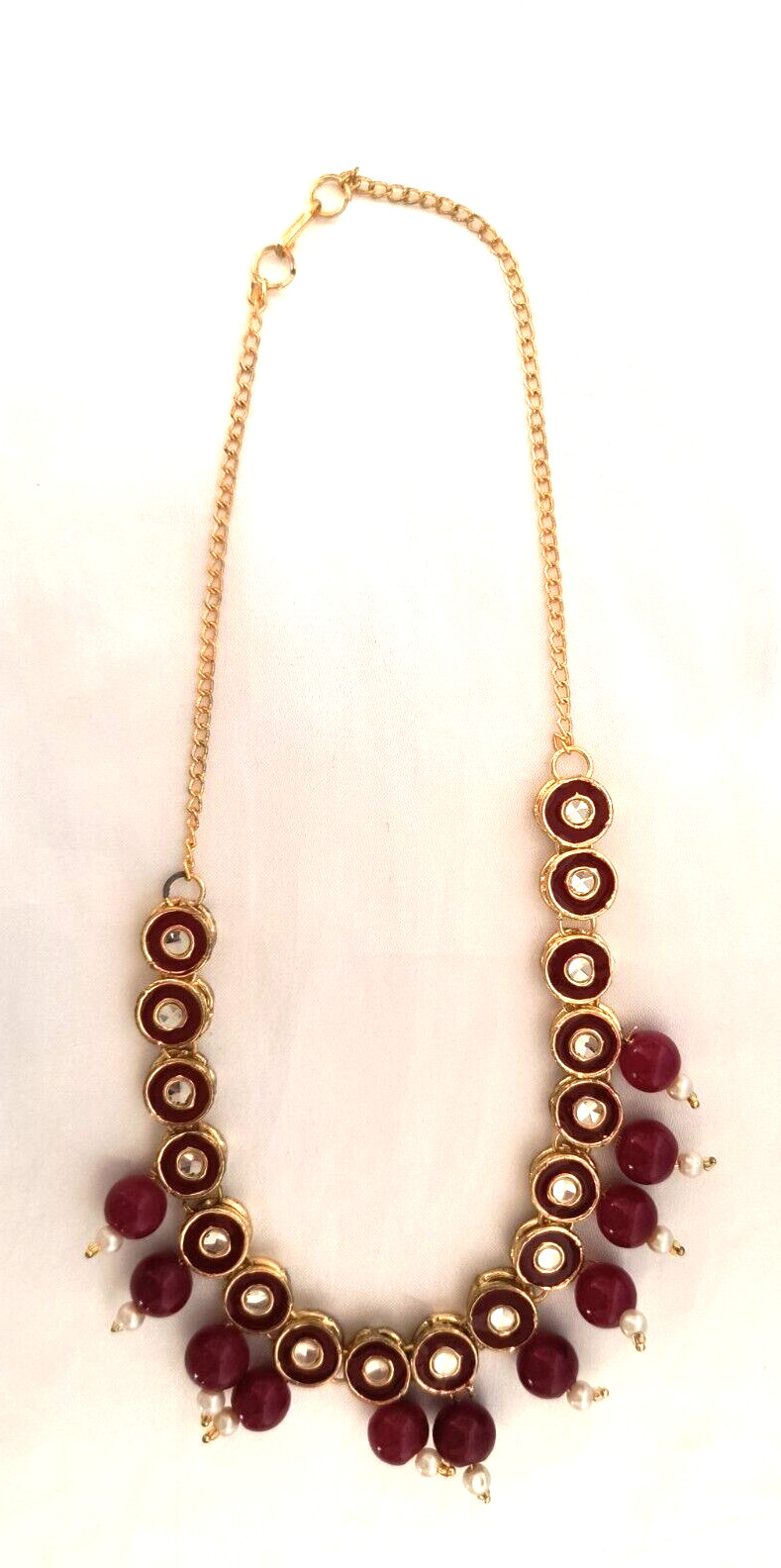 Women’s Statement Necklace Red Gold White Clear Colors with Gold Tone Chain