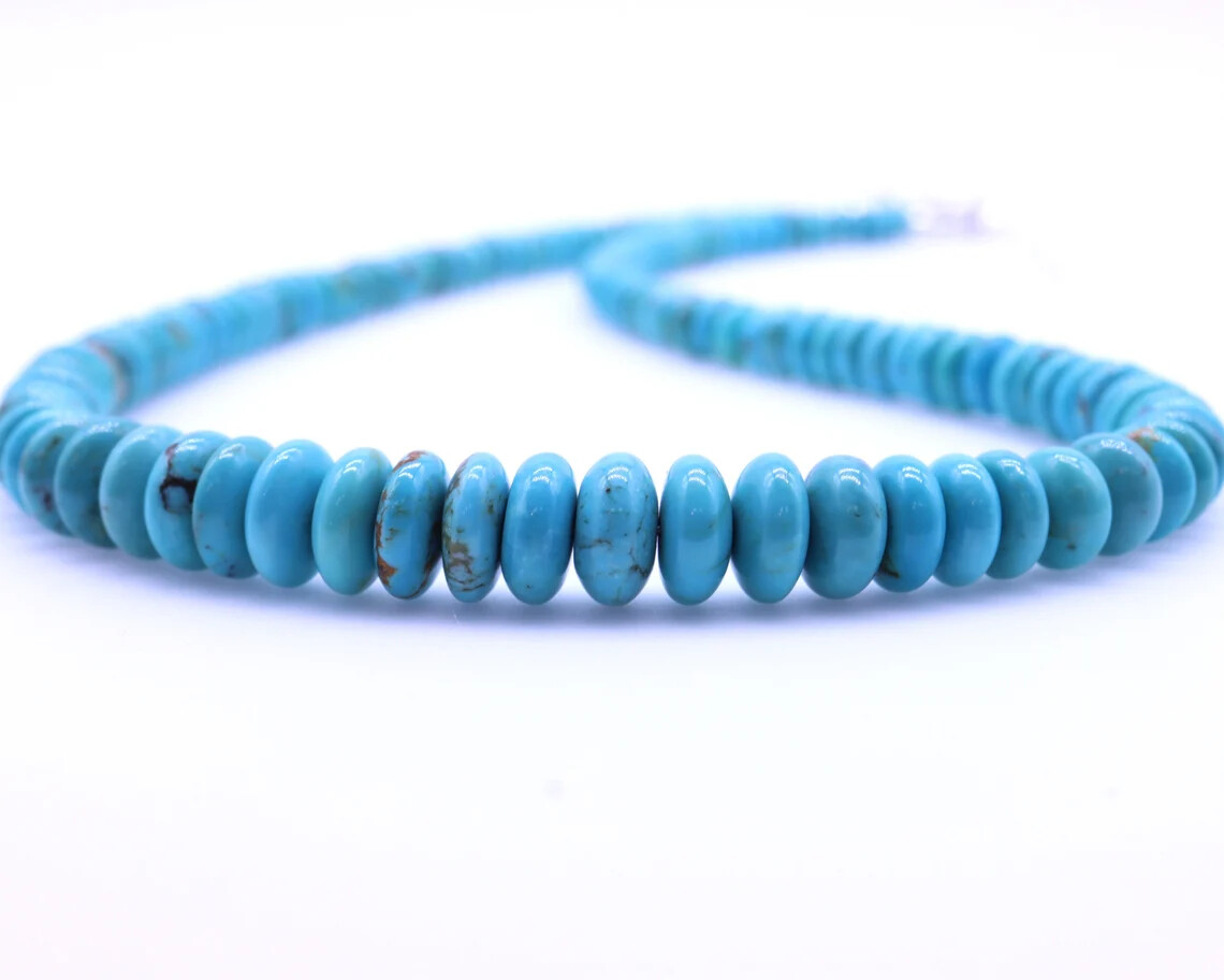Caribbean Blue Graduated Arizona Turquoise Rondelle Beaded Necklace Choker