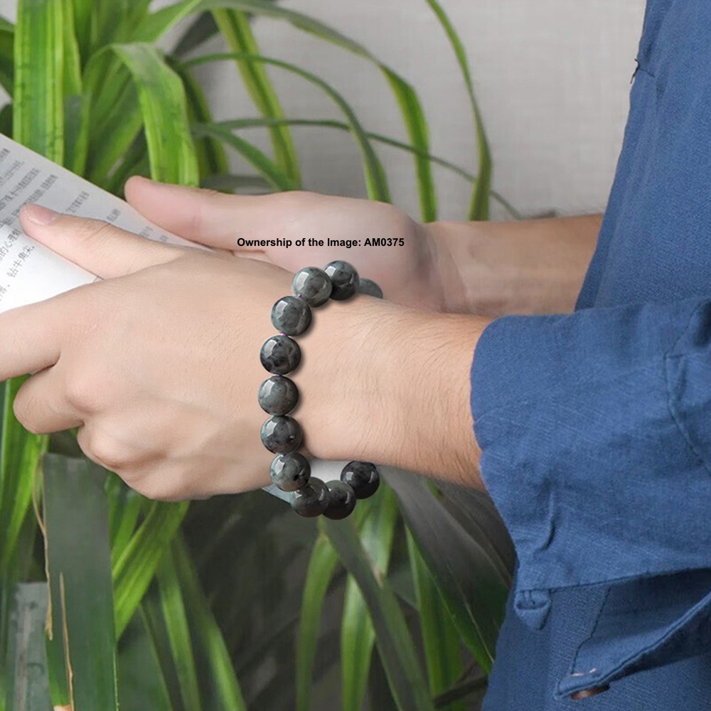 Natural Grade A Jade 13mm Gray Bead Stretch Bracelet Women Men Bracelet 16-18cm