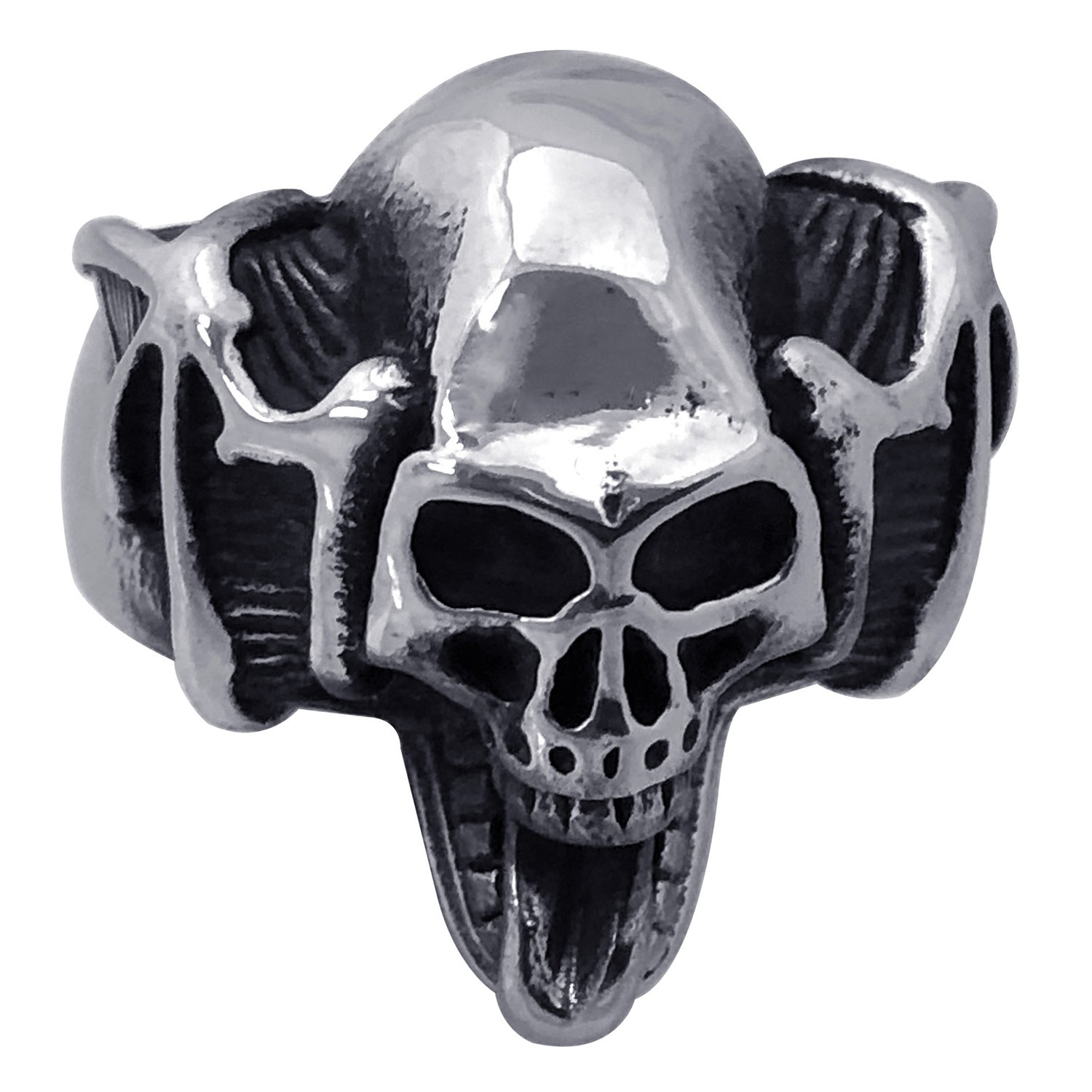 Seven Seas Pirates Black Steel Enameled Skull Finger Ring – US Size 8 to 13 R128